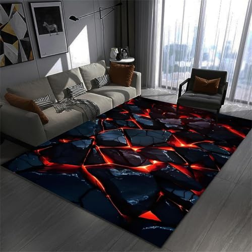 RUILBJM Schlafzimmer Gaming Teppich, 3D Vision Geometrisches Neon Muster, rutschfest Weiche Flanell Matte, Wohnzimmer Teppich, für Teenager Computer Spiel Zimmer, Coole Deko (Schwarz,160x200 cm)