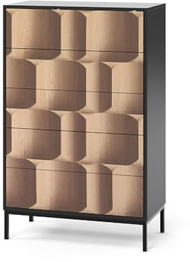 Vicco Kommode Eliza, Schwarz/Eiche, 76 x 120 cm mit 5 Schubladen