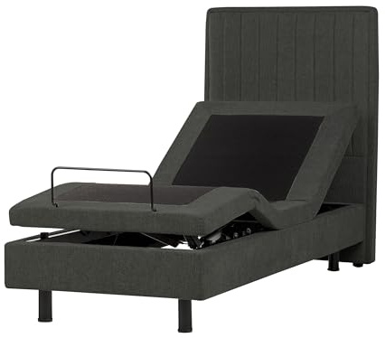 Beliani Led Upholstered Sturdy Frame Adjustable Bed 80 X 200 Cm Eu Small Single Fabric with Metal Legs Grey & Black Castellan