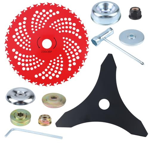 Lame de débroussailleuse en carbure 36T de 25,4 cm et lame de tondeuse haute performance 3T de 25,4 cm avec kit adaptateur universel, compatible avec désherbeur et coupe-bordure