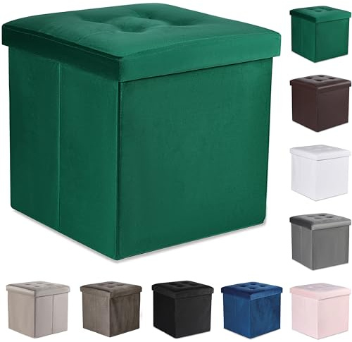 Komodee Ravello L Sitzhocker mit Knöpfen - 38x38x38cm grüner Samt