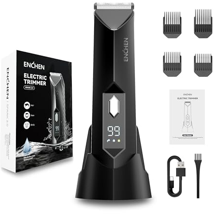 ENCHEN Body Hair Clipper for Men - 90 Min Usage Waterproof Cordless Beard Trimmer, LED Spotlight & Display, Type-C Rechargeable Electric Razor for Back, Adjustable Mens Grooming Shaver Kit with Combs