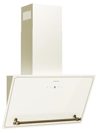 Klarstein Victoria Angled Cooker Hood - 60cm Cream & Gold, 400m³/h Air Flow, A++ Energy Efficiency, Touch Control, LED Display, Quiet 52dB, Dual-Ventilation, Extraction & Recirculation