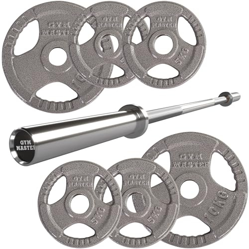 GYM MASTER Olympic 5ft Barbell Bundle with 40kg Tri Grip Cast Iron Weight Set (7 Items)