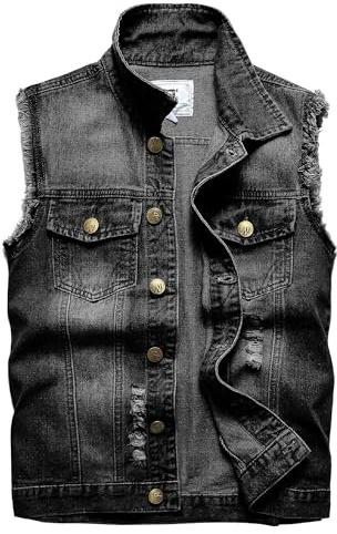 Ginsiom Denim Weste für Männer, ärmellose Jacke schlanke Passform Vintage lässig zerrissen Sommer Jeans Weste für Männer