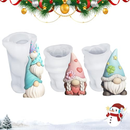 3 Stück Silikonform Wichtel Kerzenformen zum Gießen,Silikonform Wichtel Gips Zum Gießen,Weihnachten Kerzenformen zum Gießen für DIY Frühlingsdeko, Ostern Geschenk, Zwerg