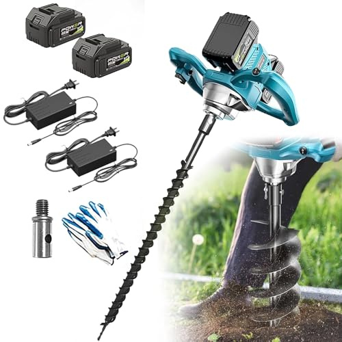 Trivella elettrica per messa a terra, 2000 W, senza fili, con 2 batterie, ingranaggi regolabili a 6 velocità e inversione anti-inceppamento per installazione di recinzioni, giardinaggio e
