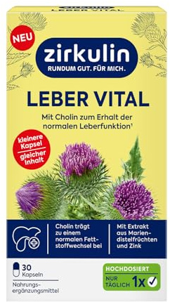 Zirkulin Leber Vital 30 Kapseln - Mit Cholin, Mariendistelfruchtextrakt & Zink - für die Unterstützung einer gesunden Leberfunktion - Hergestellt in DE