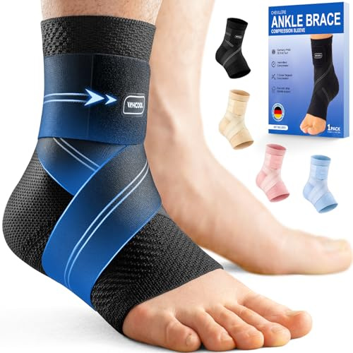WHCOOL Flache Strick Knöchelstütze für Damen & Herren, 7-Zonen-Dynamische Kompressionsmanschette mit Flex-Gurt, Fußstütze für Sport, Verstauchte Knöchel, Achillessehnenentzündung (Schwarz, L)