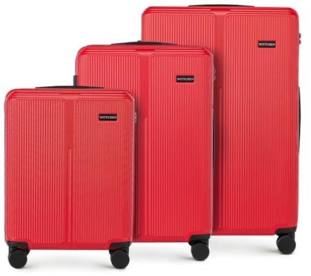 WITTCHEN Stripes Line Kofferset 3-teilig | ABS-Hartschalenkoffer, 4 Rollen 360° | Koffer Set Handgepäck/Mittel/Groß (36/65/96 l) | Zahlenschloss & Teleskopgriff | Farbe: Rot