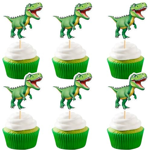 Blumomon 32 Stück Karikatur Dinosaurier Cupcake Topper Herrscher Drache T-Rex Torten Dekorationen für Babyparty Kinder Dinosaurier Geburtstag Kuchen Dekorationen Jurazich Thema Party Dekoration