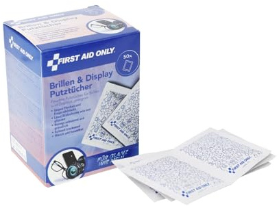 First Aid Only Brillenputztücher 50 Stück | feuchte Reinigungstücher für Brille, Display und Linse | einzeln verpackt und fusselfrei | P-10300 00