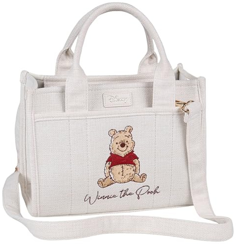 DISNEY Winnie Puuh Tote Bag aus Leinen, Damen Handtasche, beige 24x12x19 cm (Minnie Mouse, 24x12x19 cm)