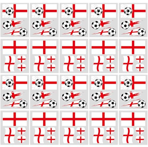 XINDY 20 Sheets England Tattoos, England Football Temporary Tattoos St Georges Flag Face Tattoo Stickers for World Cup Football 2026 Decorations