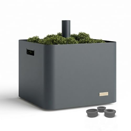 Livlig53 LIVLIG - Supporto per ombrellone con ruote, 3 in 1, portatile, tavolino e fioriera, 100% acciaio inox, fino a 41 mm di diametro, antracite