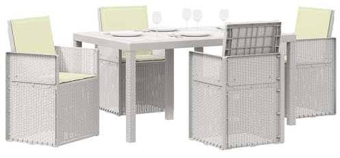 vidaXL Garten Essgruppe mit Kissen 5 pcs Weiß und Creme PP, Stilvolle Moderne Essgruppe, wetterbeständiger Tisch für den Außenbereich mit Stühlen, funktionale Terrassenkollektion für den Garten
