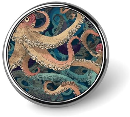 Abstrakte Oktopus-Kraken-Anstecknadel, exquisite modische Broschen, personalisierbar, einzigartig, niedlich, runde Anstecknadel, Metall-Brosche für Rucksack, Taschen, Jacke