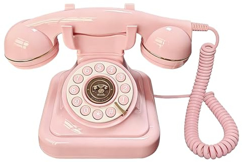 Téléphone fixe vintage rose, téléphone filaire rétro pour décoration de bureau, style européen classique, décoration de ferme et de café, 23 x 15 x 16 cm