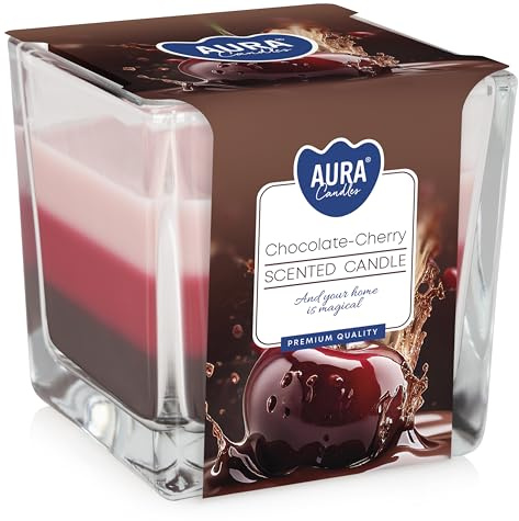 Duftkerze im Glas 3-farbig Chocolate-Cherry ca. 8 x 8 x 8 cm