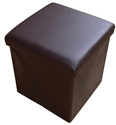 HS-Lighting Sitzhocker Faltbarer Sitzwürfel mit Stauraum, Fußhocker Aufbewahrungsbox mit Deckel, gepolstert, aus Kunstleder, 38x38x38cm (Braun)