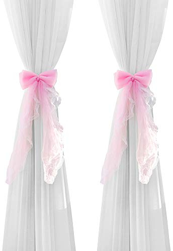 Vorhang-Raffhalter mit Schleife, süße Spitze, Vorhanghalter, Schnallen für Zuhause, dekorativ, Rosa, 2 Stück