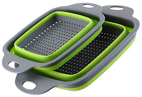 2-Pack Collapsible Colanders with Handles with Extendable 9-1/2 Inch &11-1/2 Inch Folding Kitchen Vegetable Basket Handles Perfect for Draining Pasta Vegetable fruit
