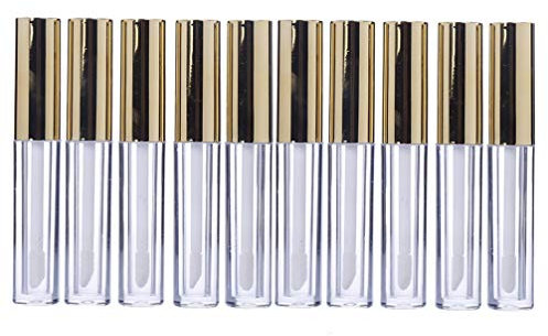 Minkissy 10Pcs Empty Lip Gloss Tube Containers Refillable Lip Balm Bottles Lip Glaze Bottle for DIY Lipstick Samples (Golden)