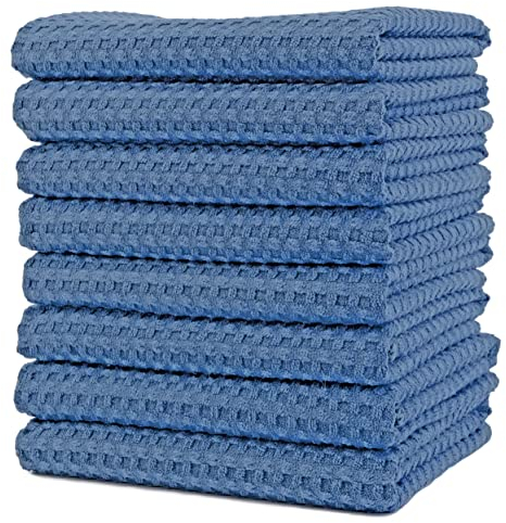 Polyte - Premium-Geschirrtücher aus Mikrofaser - Waffelstruktur - 8 Stück (Blau, 40x71 cm)