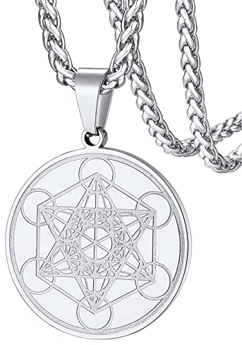 FaithHeart Edelstahl Metatrons Würfel Anhänger Herren Metatrons Würfel Kette mit Geschenkebox für Geburtstag Vatertag