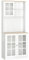HOMCOM Buffet Cuisine, Meuble Cuisine Rangement Haut, Meuble de Rangement avec Plan de Travail, 3 Portes vitrées, 2 niches et étagères réglables, 80 x 37 x 183 cm, Blanc chêne