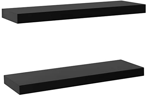 vidaXL 2X Schweberegal Freischwebend Wandboard Wandregal Hängeregal Bücherregal Regalbrett CD DVD Regal Deko Schwarz 60x20x3,8cm MDF