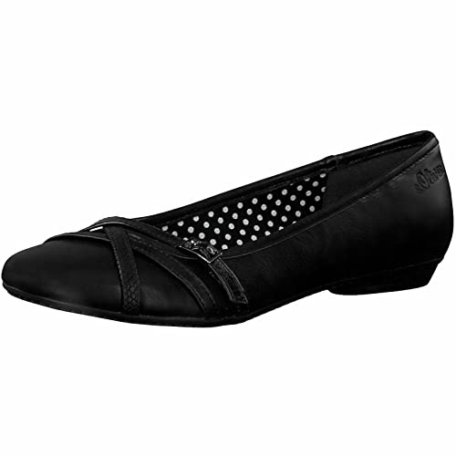 s.Oliver Damen Ballerina aus Kunstleder in Schwarz mit Soft Foam Decksohle und Riemchen. schwarz Gr. 39