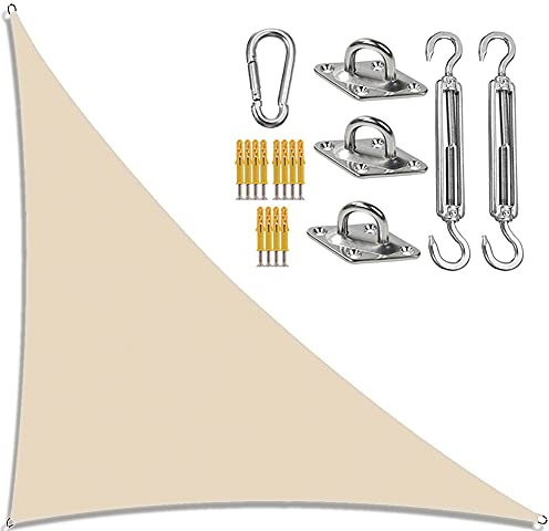 DDLL Garden Sail Canopy, Triangle Sun Sail Shade with Fixing Kit, 3 Ropes, Waterproof, UV Block, Right Angle Garden Shade Sails Sunshade Awnings for Outdoor Patios,beige,3m x 4m x 5m