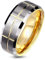 Paula & Fritz® Ring Herren Wolframcarbid Gebürstet Tiefe Rillen Gr. 59 (18,8) Gold-Silber 8-mm Breit Herren-Ring Partnerring Damenring Verlobungsring