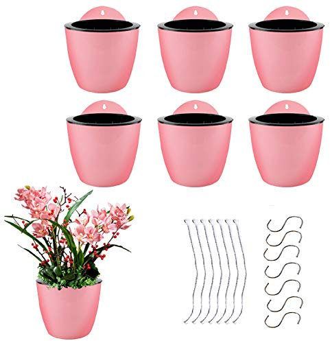 AISENPARTS Paquete de 7 macetas de plástico para Colgar en la Pared con riego automático Maceta Decorativa Moderna con 7 Ganchos Aptos Plantas Flores Interiores y Exteriores (Blanco Rosa Negro)
