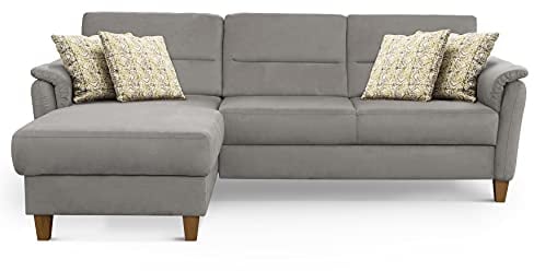 CAVADORE Ecksofa Palera / L-Form-Sofa im Landhausstil mit Federkern / 244 x 89 x 163 / Mikrofaser-Bezug, Hellgrau