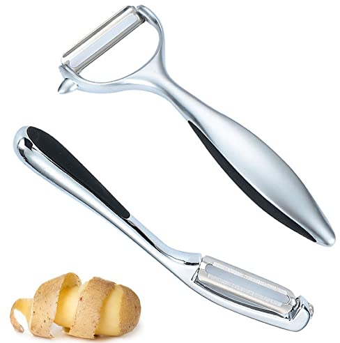 2 Pezzi Pela Frutta, Pela Verdure, Pela Patate, Pelapatate In Acciaio Inox, Sbucciatore a Y, Antiscivolo Sbucciatore, Sbucciatore Ergonómico, Adatto per Frutta, Melanzane, Cetrioli, Ecc