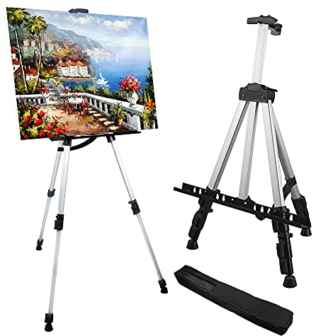 RRFTOK Künstler-Staffelei-Ständer, Aluminium-Metall, verstellbare Staffelei zum Malen von Leinwänden, Höhe von 43,2 bis 168 cm, Tragetasche für Tisch-/Bodenzeichnung und Didplaying