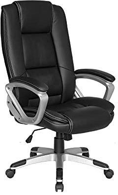 byLIVING Chefsessel Derek-XXL, Wippmechanik, Bezug Kunstleder schwarz | Federkernpolsterung, Fußkreuz silber, Sicherheitsklemmschutz, gebremste Sicherheitsrollen, B 64, H 115,5-125, T 72,5