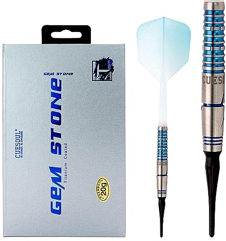 CUESOUL Blue GEM Stone 20g Soft Tip 90% Tungsten Dart-Set mit Titanium-Beschichtung und Farbverlauf ROST Flights