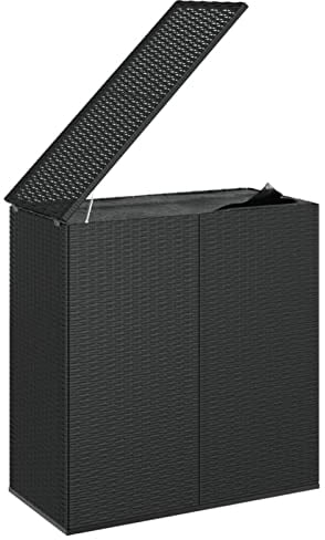 Gecheer Garten Kissenbox Auflagenbox Gartenbox Aufbewahrungsbox Kissentruhe Gartentruhe Gerätetruhe Kiste Box 100 x 49 x 103,5 cm (L x B x H) Mit doppelseitiger Prägung aus flachem PE-Rattan