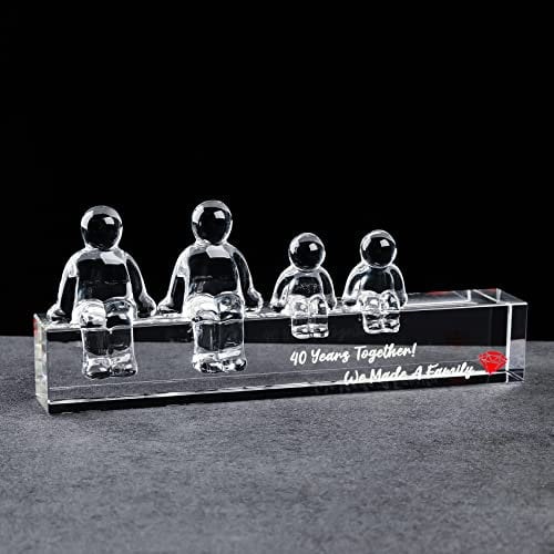 Movdyka Crystal 40th Wedding Gifts on Anniversary for Her Wife, Ruby 40 Years Together We Made A Family, Glass Ornament Keepsake for Couple (2 Children)