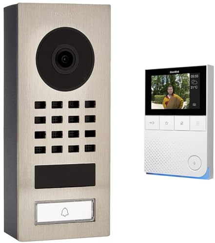 DoorBird D1101V Aufputz IP Video Türstation, Edelstahl V2A & A1101 IP Video Innenstation White Edition | Inneneinheit für IP-Video-Türsprechanlage mit Display, WLAN, LAN