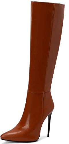 CUTEHEELS Stivali sopra il ginocchio sexy con tacchi a spillo e temperamatite da donna, marrone, 34 EU