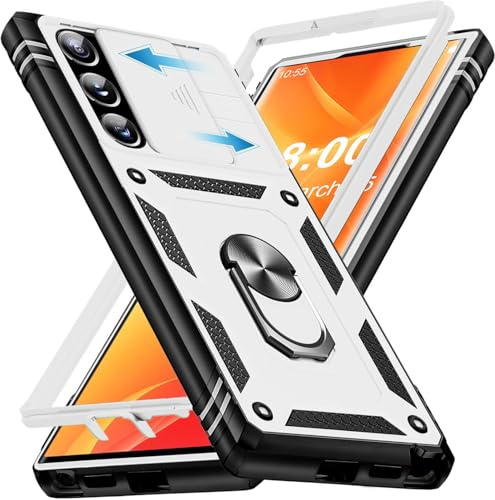 Giyer Handyhülle für Samsung Galaxy S23 Ultra 5G Hülle, Galaxy S23 Ultra 5G Schutzhülle mit Kameraschutz 360° Drehbarer Metall Ring Ständer Stoßfest Bumper S23 Ultra 5G 6.8 Case Cover (Weiß)