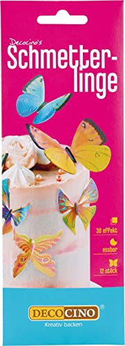 Decocino Essbare Schmetterlinge (12 verschied. Motive) – hochwertige Tortendeko aus Oblaten mit 3D-Effekt als Deko für Kuchen, Muffins, Cup-Cakes etc, 4.0 gramm, 25.0 grams