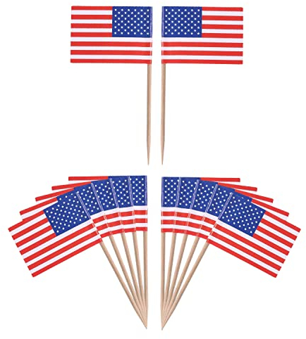 Trimming Shop 50pcs USA cocktail sticks America Toothpick Flags Cake Toppers, USA American Cocktail Stick Flag for Sandwich Food Cupcake Toppers Independence Memorial Day Party Royal Event Décor