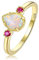 925 Silver Female Ring Retro Light Luxury Round fire Coloured Synthetic Opal Ring Woman Wedding Mother's Day Birthday Gift Jewellery with Gift Box,Gold,6