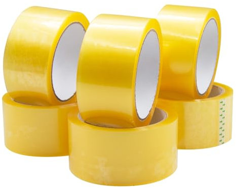 Raylu Paper - Ruban Adhésif d'Emballage pour Sceller les Cartons et Paquets, Adapté aux Livraisons et aux Déménagements, Ruban Adhésif Résistant de 45 Microns, 50 mm x 66 m (6 Unités, Transparent)