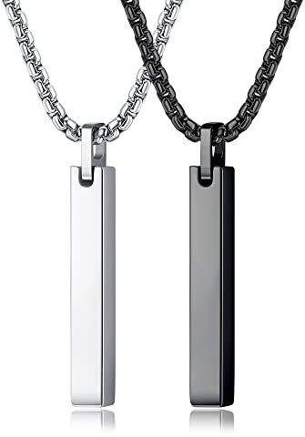 YAODCA Mens Necklaces Stainless Steel Silver and Black Bar Pendant Necklace for Men Women Couples Necklaces Mens Chain Necklace A